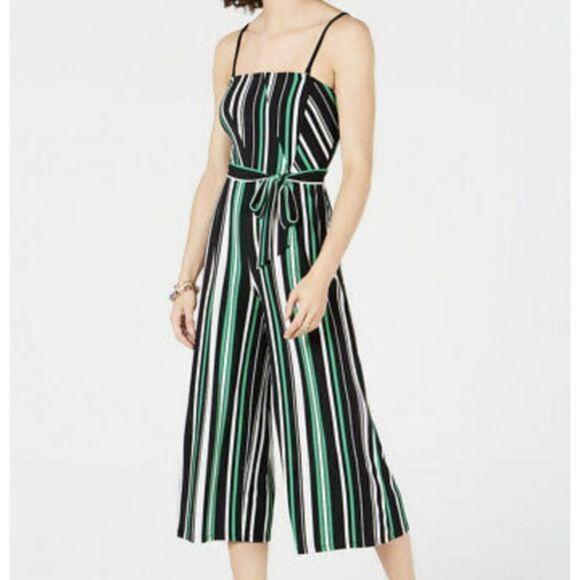 INC Vertical Striped Jumpsuit Middle Stripe L - Picture 1 of 5